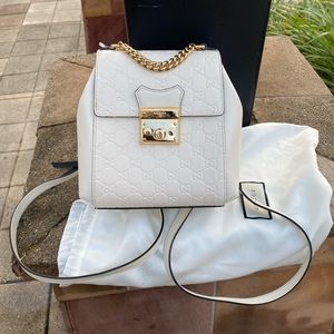 Authentic GUCCI Guccissima Signature Padlock Backpack white